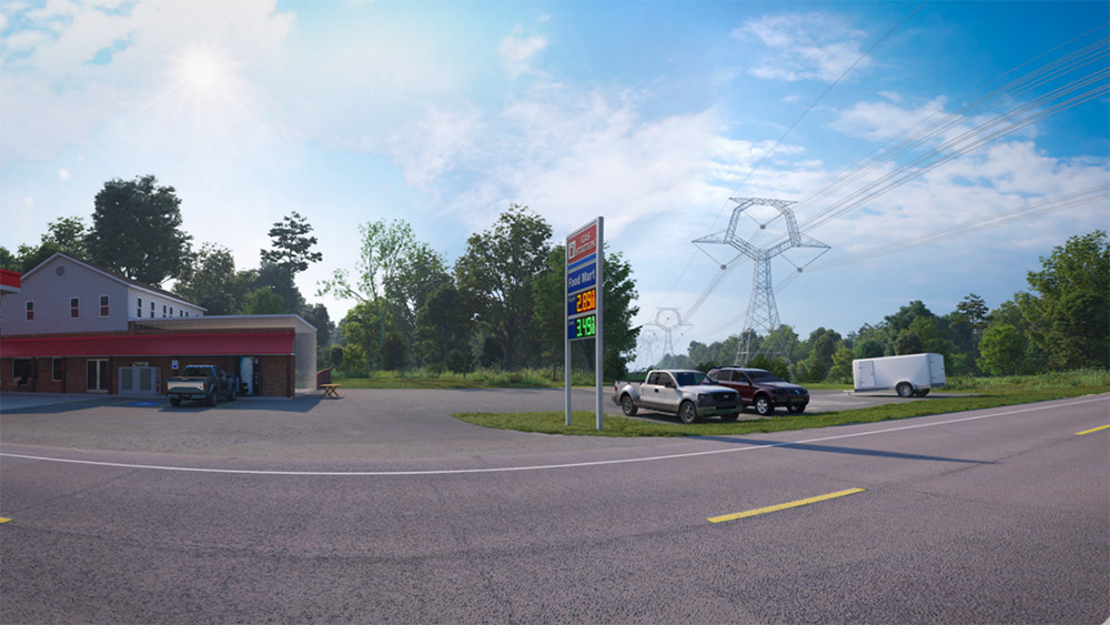 A picture of a structure near a gas station.